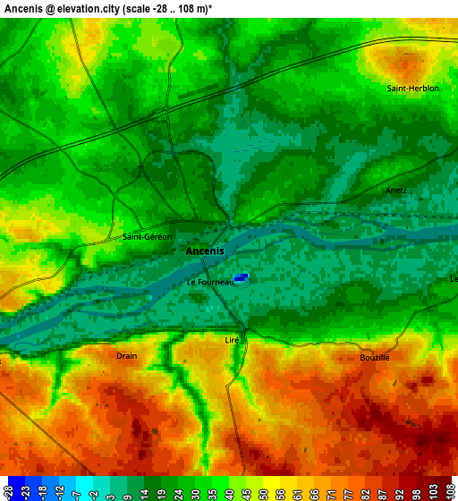 Zoom OUT 2x Ancenis, France elevation map