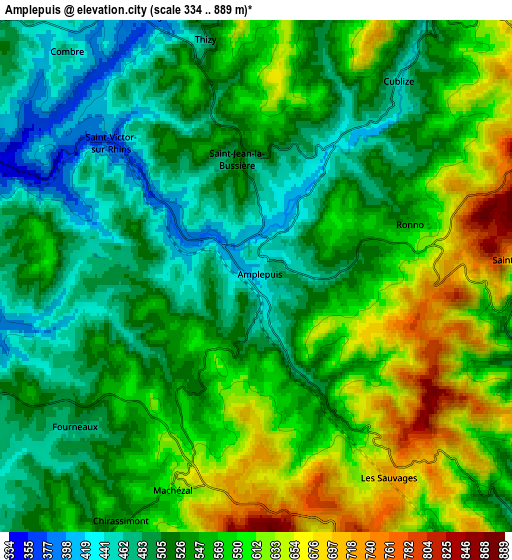 Zoom OUT 2x Amplepuis, France elevation map