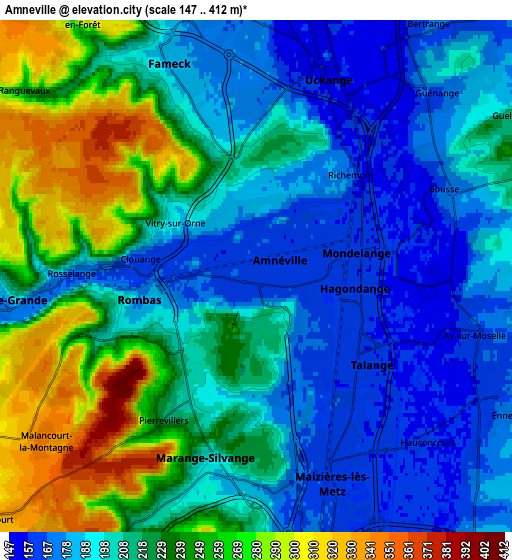 Zoom OUT 2x Amnéville, France elevation map