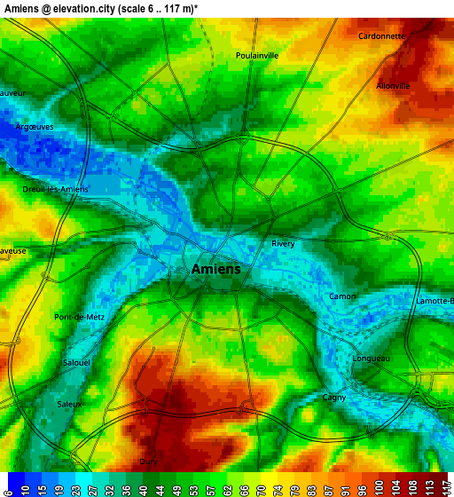 Zoom OUT 2x Amiens, France elevation map