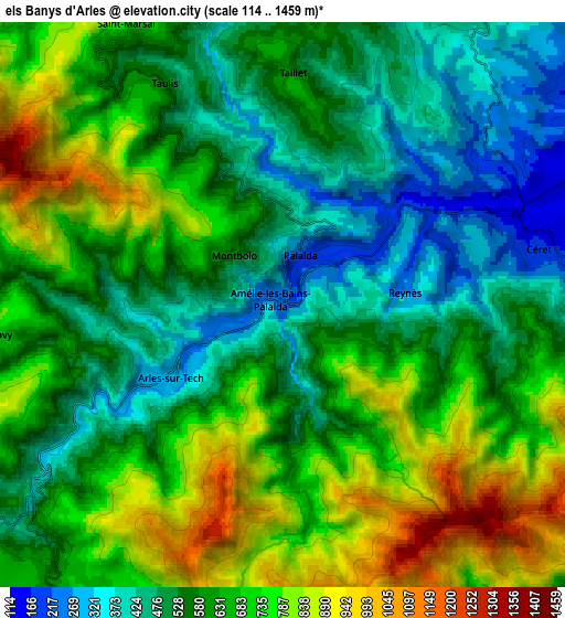 Zoom OUT 2x els Banys d'Arles, France elevation map