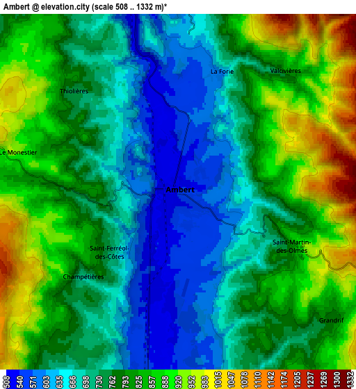 Zoom OUT 2x Ambert, France elevation map