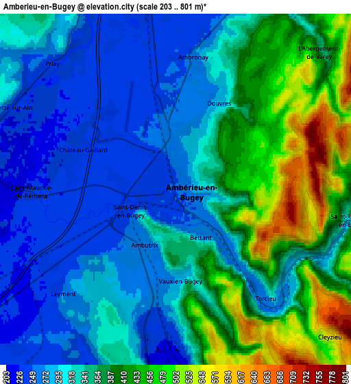 Zoom OUT 2x Ambérieu-en-Bugey, France elevation map