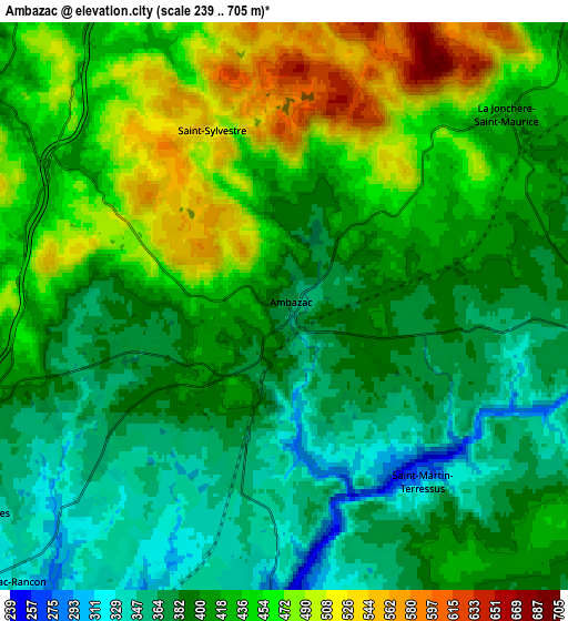 Zoom OUT 2x Ambazac, France elevation map