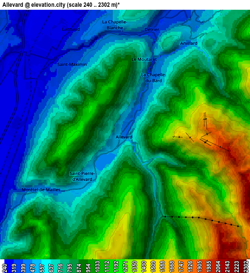 Zoom OUT 2x Allevard, France elevation map