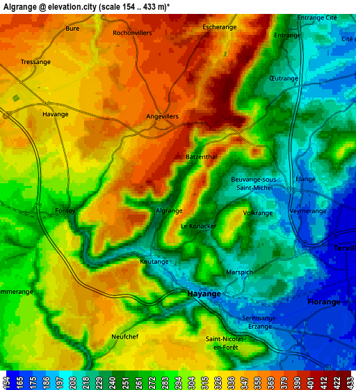 Zoom OUT 2x Algrange, France elevation map