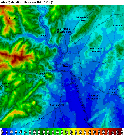 Zoom OUT 2x Alès, France elevation map