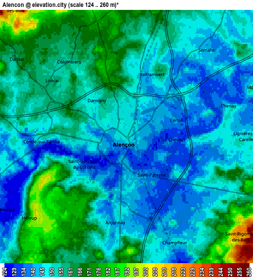 Zoom OUT 2x Alençon, France elevation map