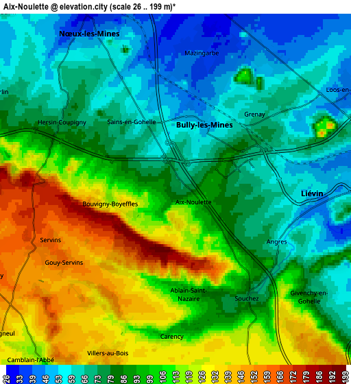 Zoom OUT 2x Aix-Noulette, France elevation map