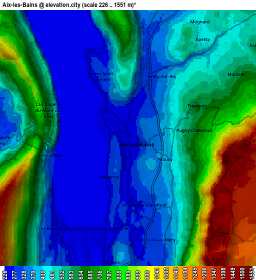 Zoom OUT 2x Aix-les-Bains, France elevation map