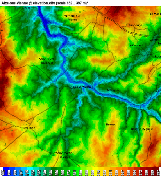 Zoom OUT 2x Aixe-sur-Vienne, France elevation map