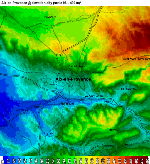 Zoom OUT 2x Aix-en-Provence, France elevation map