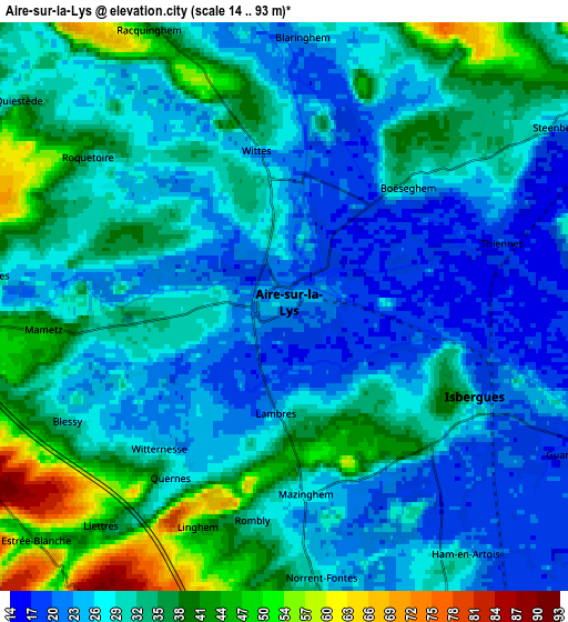 Zoom OUT 2x Aire-sur-la-Lys, France elevation map