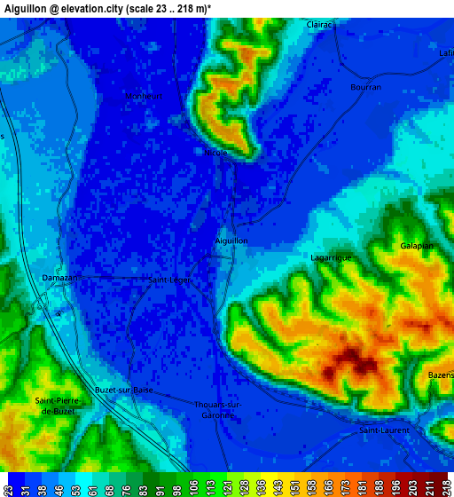 Zoom OUT 2x Aiguillon, France elevation map