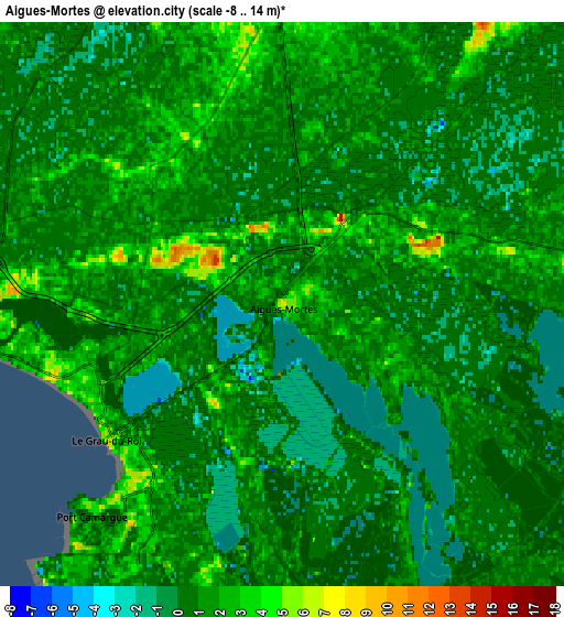 Zoom OUT 2x Aigues-Mortes, France elevation map