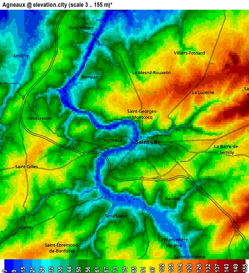 Zoom OUT 2x Agneaux, France elevation map