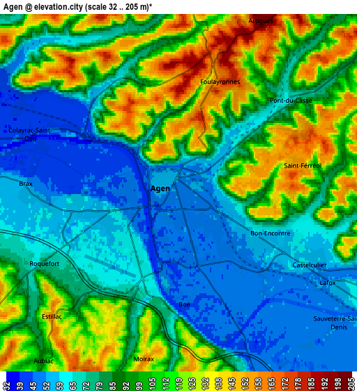 Zoom OUT 2x Agen, France elevation map