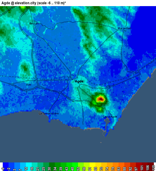 Zoom OUT 2x Agde, France elevation map