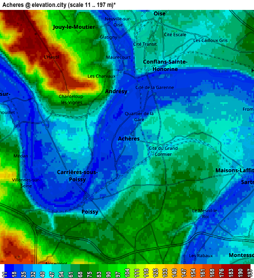 Zoom OUT 2x Achères, France elevation map