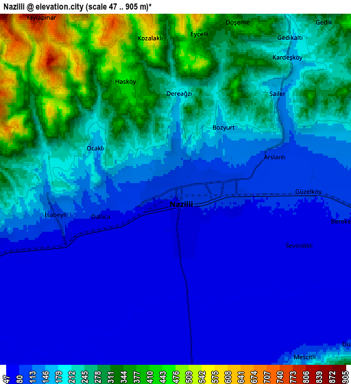 Zoom OUT 2x Nazilli, Turkey elevation map