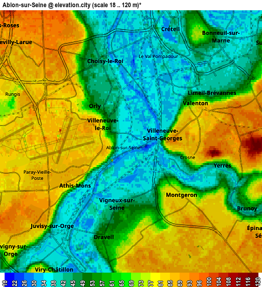 Zoom OUT 2x Ablon-sur-Seine, France elevation map