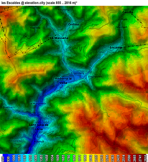 Zoom OUT 2x les Escaldes, Andorra elevation map