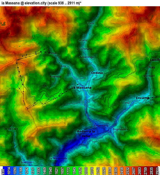 Zoom OUT 2x la Massana, Andorra elevation map