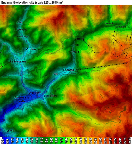 Zoom OUT 2x Encamp, Andorra elevation map
