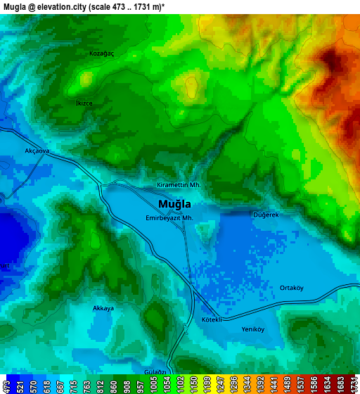 Zoom OUT 2x Muğla, Turkey elevation map