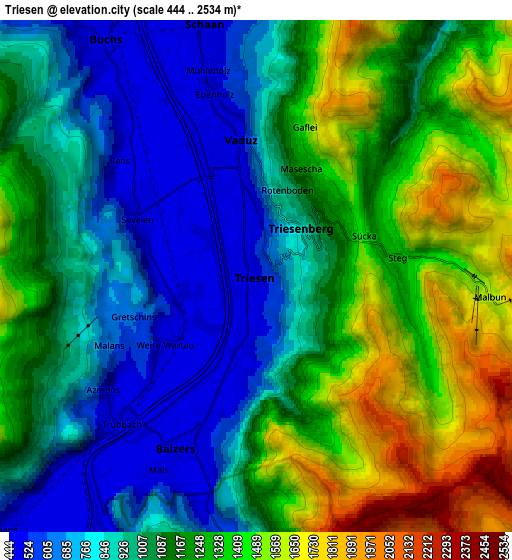 Zoom OUT 2x Triesen, Liechtenstein elevation map