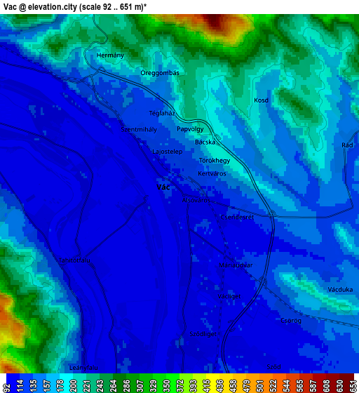 Zoom OUT 2x Vác, Hungary elevation map