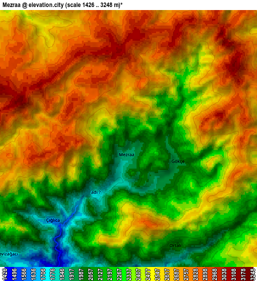 Zoom OUT 2x Mezraa, Turkey elevation map