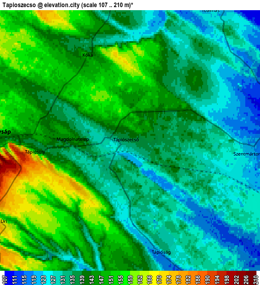 Zoom OUT 2x Tápiószecső, Hungary elevation map