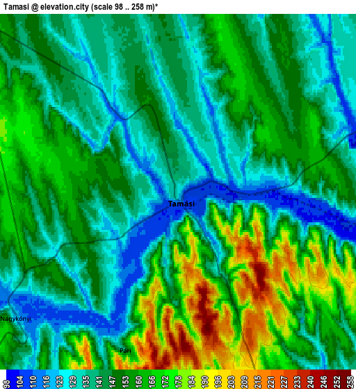 Zoom OUT 2x Tamási, Hungary elevation map
