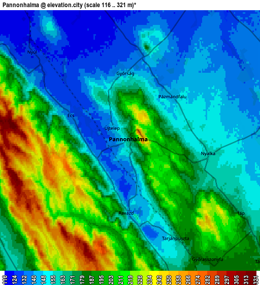 Zoom OUT 2x Pannonhalma, Hungary elevation map