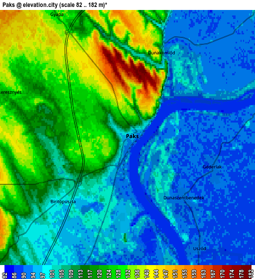 Zoom OUT 2x Paks, Hungary elevation map