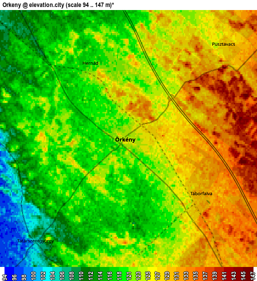 Zoom OUT 2x Örkény, Hungary elevation map