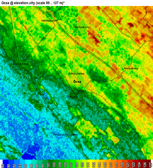 Zoom OUT 2x Ócsa, Hungary elevation map