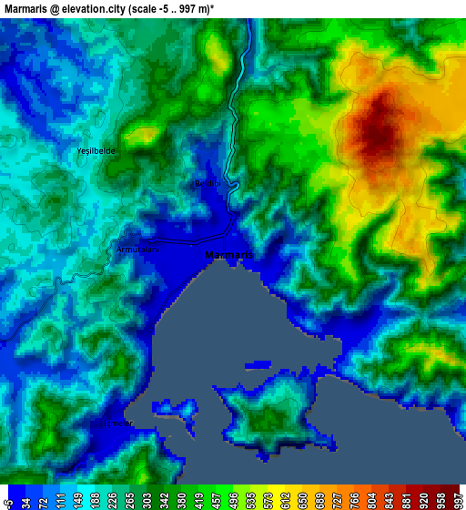 Zoom OUT 2x Marmaris, Turkey elevation map