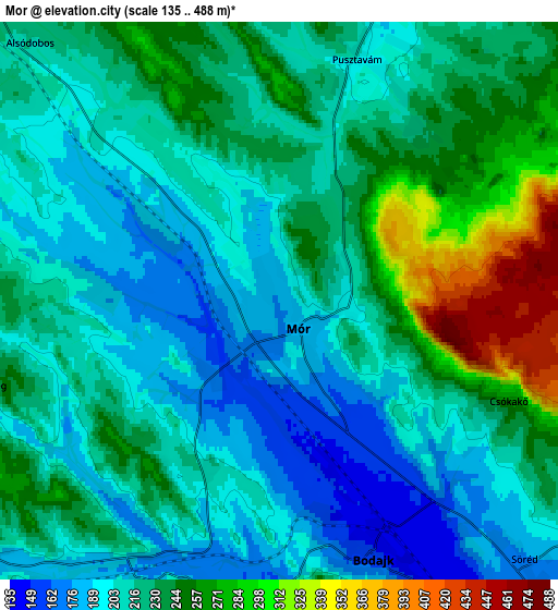 Zoom OUT 2x Mór, Hungary elevation map
