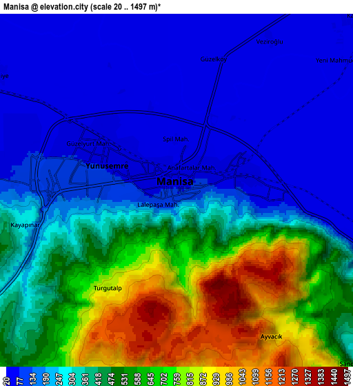 Zoom OUT 2x Manisa, Turkey elevation map