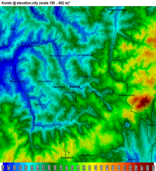 Zoom OUT 2x Komló, Hungary elevation map