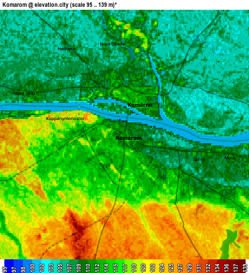 Zoom OUT 2x Komárom, Hungary elevation map