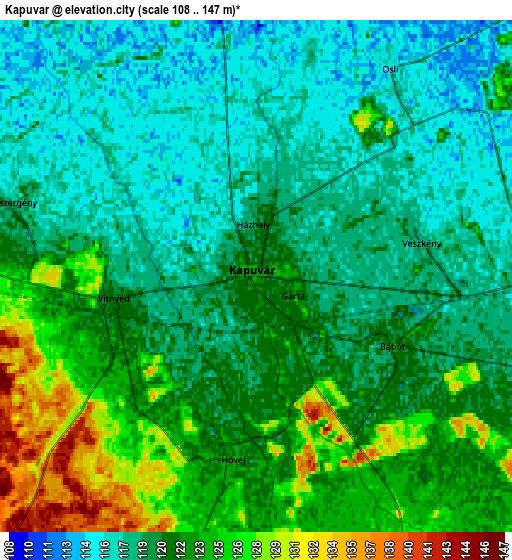 Zoom OUT 2x Kapuvár, Hungary elevation map