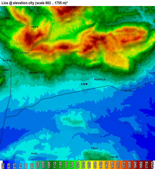 Zoom OUT 2x Lice, Turkey elevation map