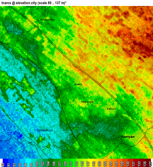 Zoom OUT 2x Inárcs, Hungary elevation map