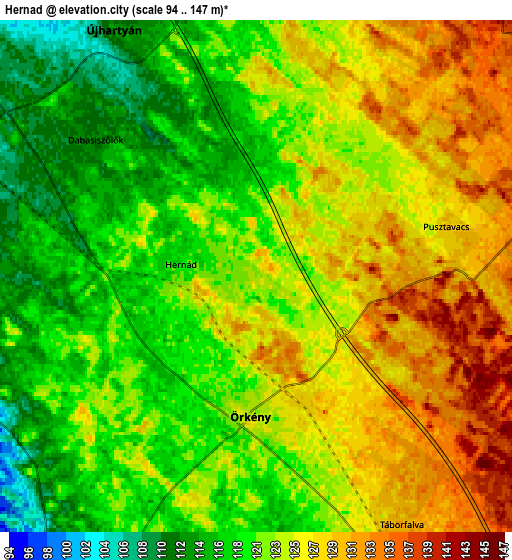 Zoom OUT 2x Hernád, Hungary elevation map