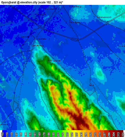 Zoom OUT 2x Győrújbarát, Hungary elevation map