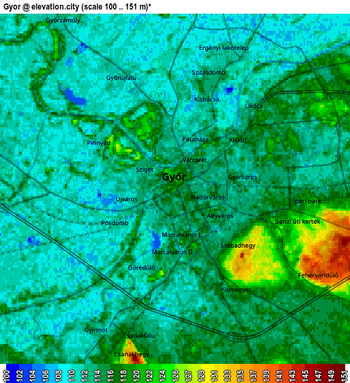 Zoom OUT 2x Győr, Hungary elevation map