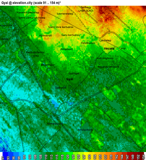 Zoom OUT 2x Gyál, Hungary elevation map